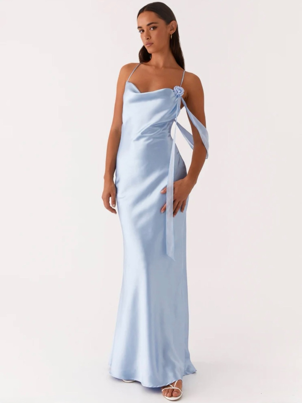 Peppermayo Exclusive Too Sweet Satin Maxi Dress Light Blue NWT Size 8